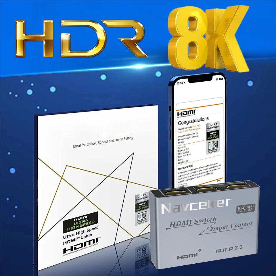 2026 Switcher HDMI 2.1-compatible 2 in 1 out Ultra 48Gbps 8K@60Hz 4K@120Hz Switc