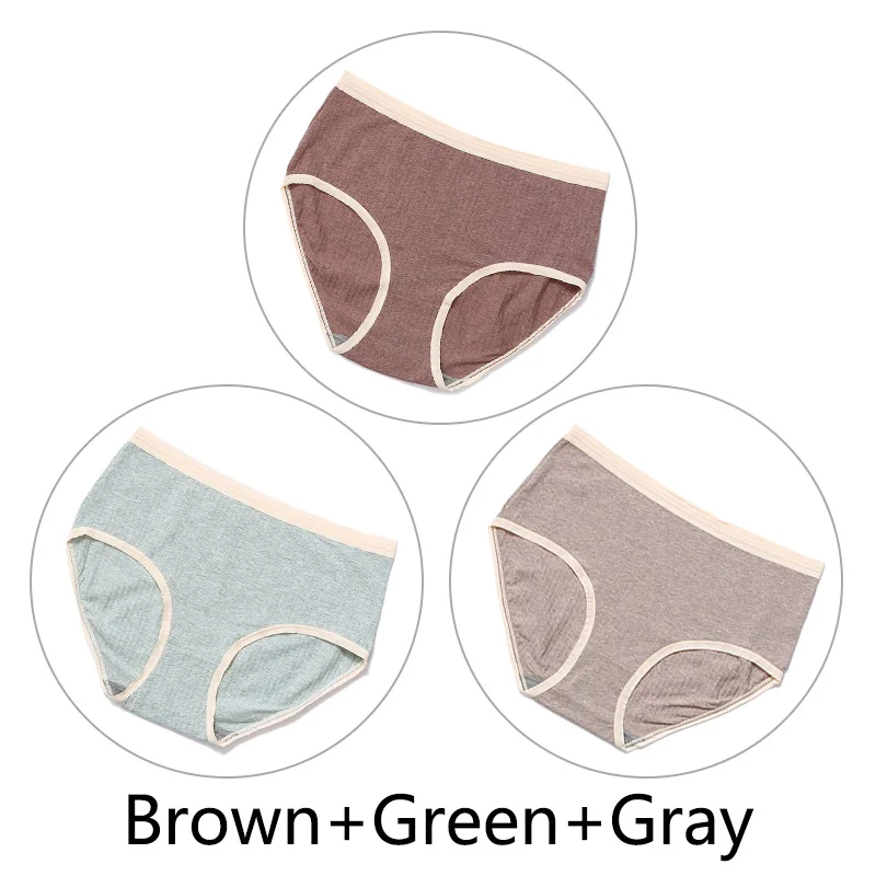Brown Green Gray 3Pcs/Lot Seamless Cotton Panties Women Underwear Soft High Waist Sexy Briefs Big Size 2XL-4XL Graphene Antibacterial Lingerie - Цвет: Brown Green Gray