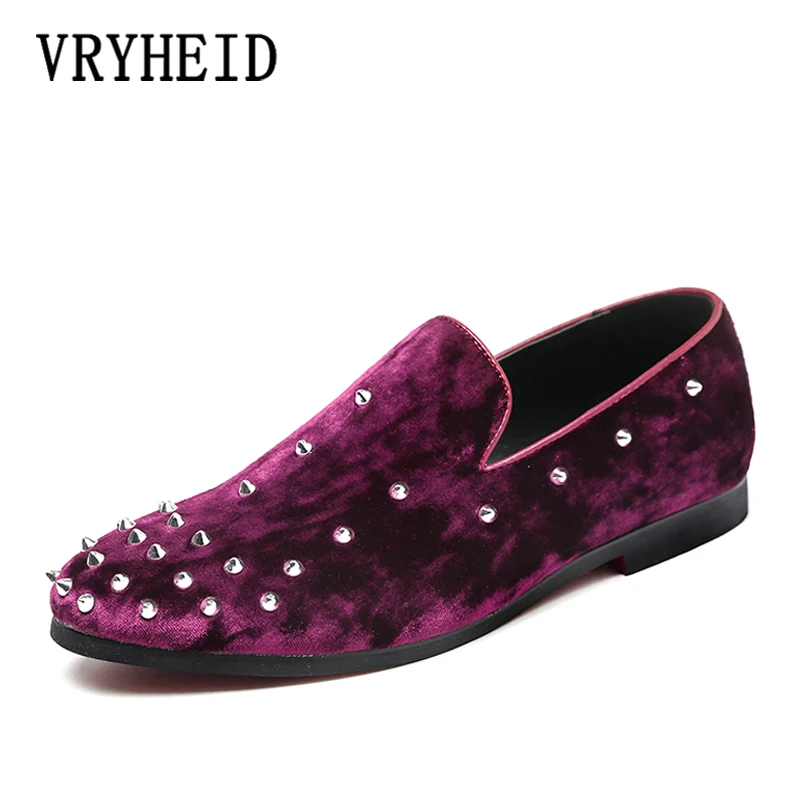 

2019 Spring and summer New Tricolor Men Rivets Shoes Fashion Party Prom Men Loafers Plus size Suede casual shoes 37~48