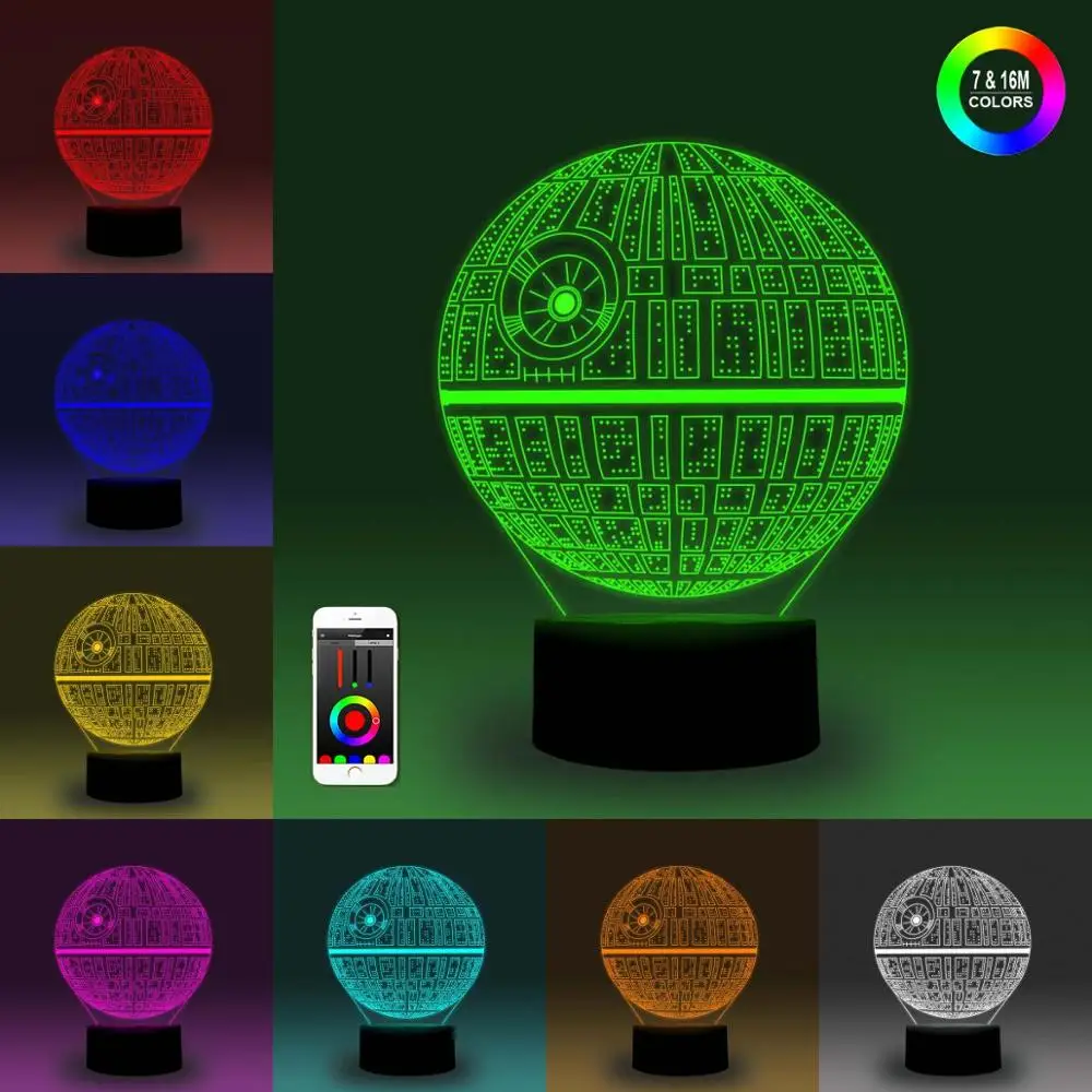 NiteApps 3D ночник Звезда смерти настольная лампа Иллюзия подарок на день рождения приложение/сенсорное управление