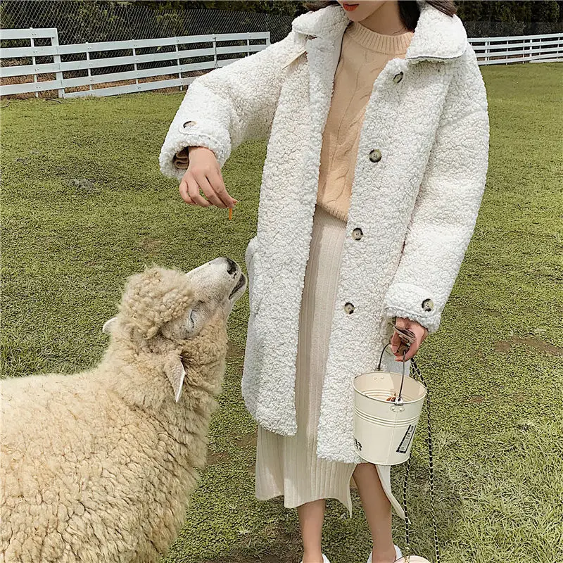 Модное теплое плюшевое пальто для женщин, зимняя однотонная длинная парка, куртка из овечьего меха, флисовая куртка с рукавом «летучая мышь», повседневные женские пальто, верхняя одежда