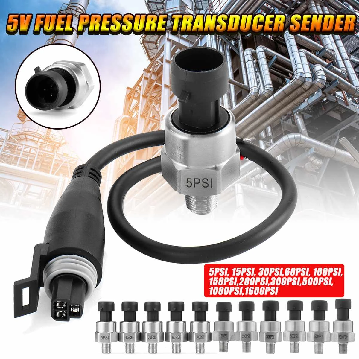 1pc 1/8NPT Thread Stainless Steel Pressure Transducer Sender Sensor for Oil Fuel Air Water Include ​30 psi 100 psi 150 psi 200 psi 300 psi 500 psi 150PSI 
