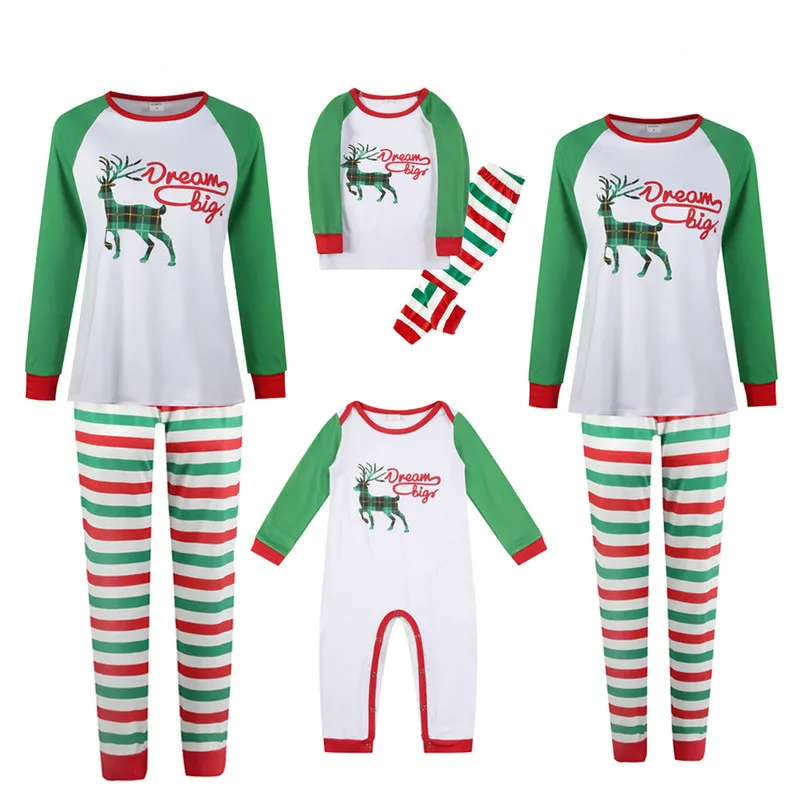 

Christmas Family Matching Pajamas Set Deer Cartoon Letter Round Neck Pyjamas Adult Kid Baby Parent-child Suit Homewear Sleepwear