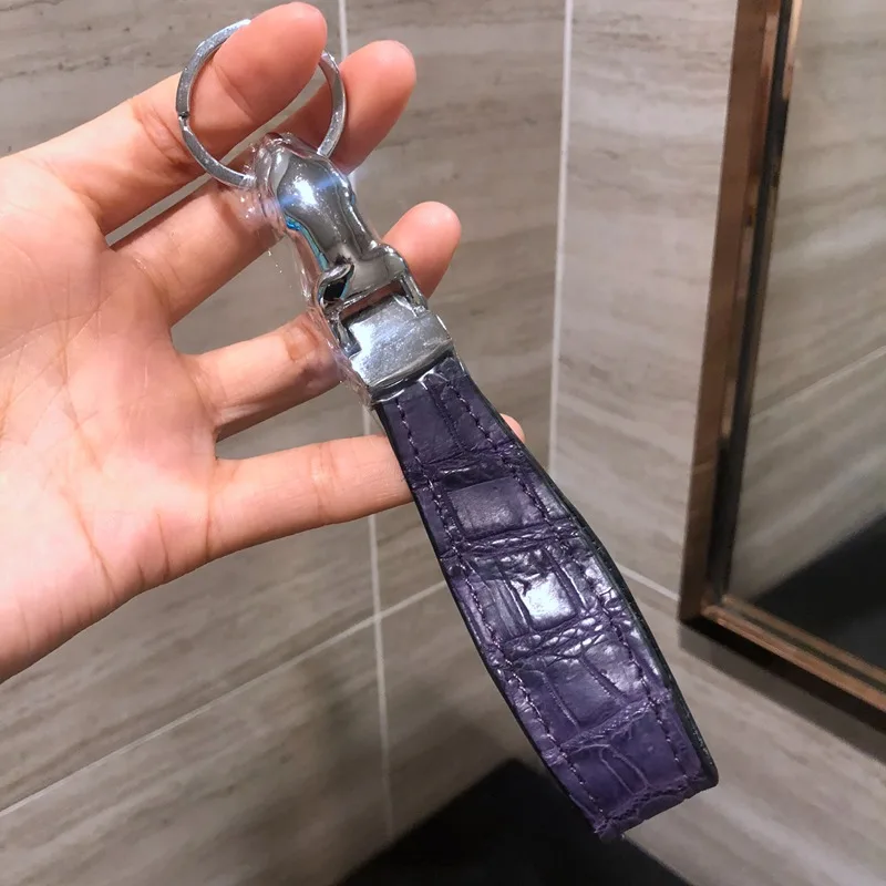 Purple Key Holder CAJIFUCO настоящий крокодиловый кожаный Автомобильный держатель для ключей Змеиный брелок для ключей Автомобильный Брелок - Цвет: Purple Key Holder