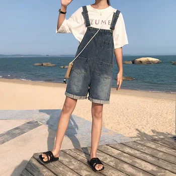 

2020 Summer New Style Students Korean-style Casual Versatile Loose-Fit Revers Cowboy Suspender Shorts Women's Fashion