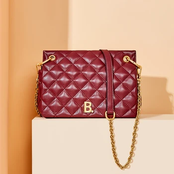 

Vintage Leather Handbags 2020 Genuine Leather Women Crossbody Bag Real Cow Leather Diamond Lattice Chain Bag Brand Shoulder Bag