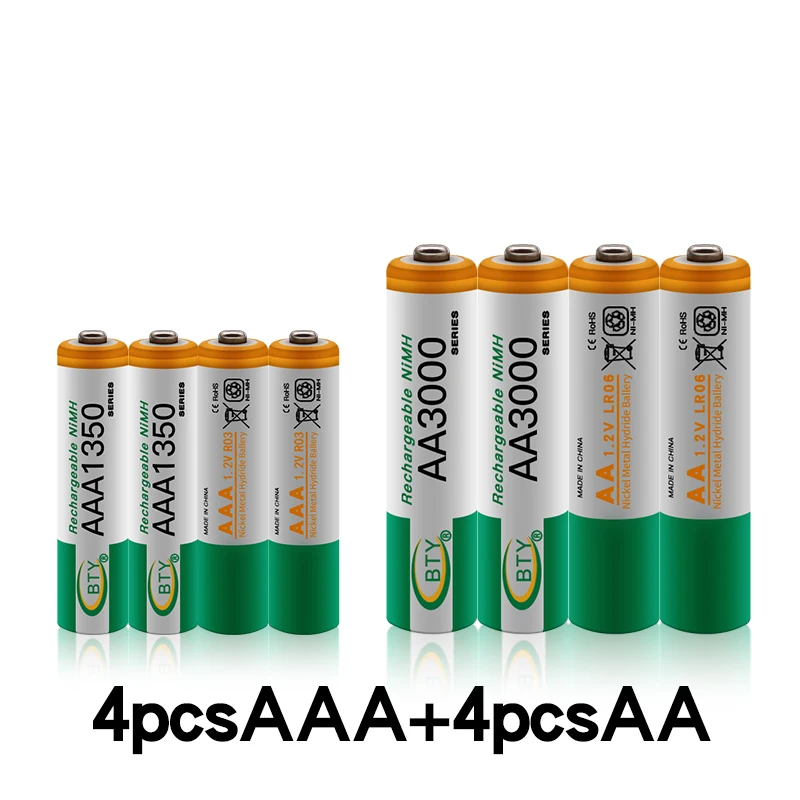 8~ 40 шт новая батарея AAA 1350 mAh aaa перезаряжаемая батарея NI-MH 1,2 V AA 1,2 V 3000mAh NI MH пальчиковые батарейки