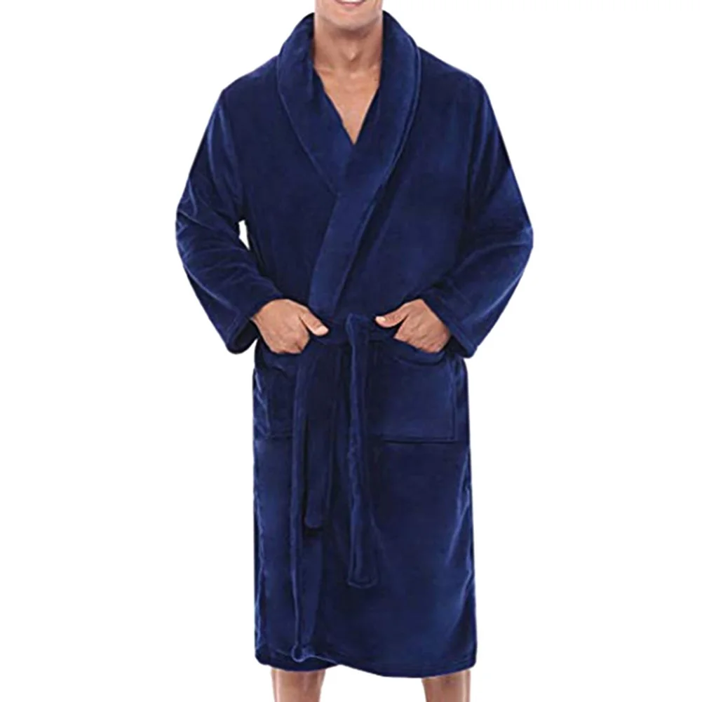 New Hot Mens Winter Warm Plush Lengthened Shawl Bathrobe Home Shower Clothes Long Robe Coat YAA99 - Цвет: C