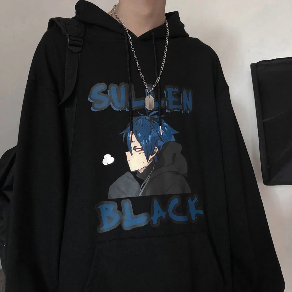 SULLEN con capucha para hombre y mujer, suéter holgado grueso con estampado de Anime gótico, jersey de chándal de estilo Hip Hop de talla grande, disponible en color negro|Sudaderas con