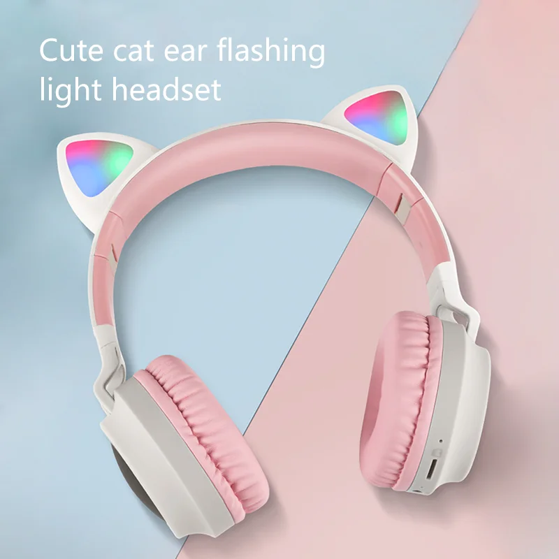 

Cat Ear Bluetooth Headset Noise Reduction Girl Cute Style LED Luminous Headset Supports TF Card 3.5mm Jack With Microphone