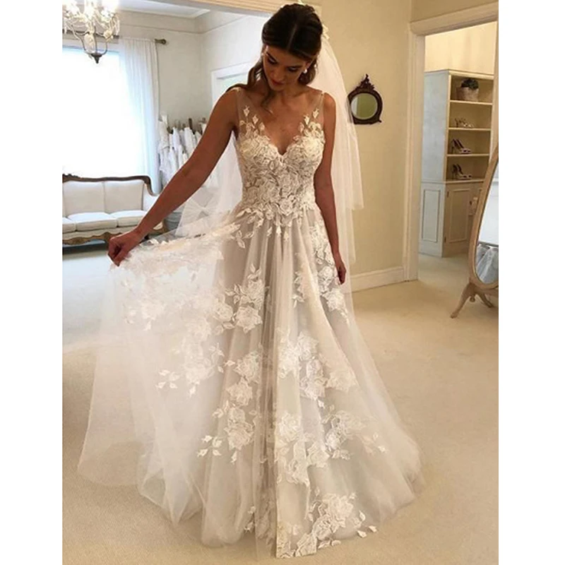 Wedding Dresses Sleeveless Floral Tulle 