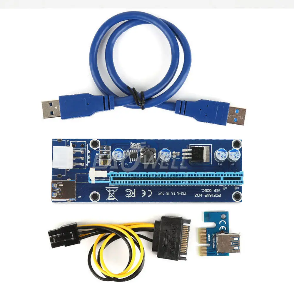 

US Free Shipping Riser Card USB 15Pin 6Pin Power Extender Cable PCIE Stand Board PCIE Adapter For WINDOWS For LINUX MAC