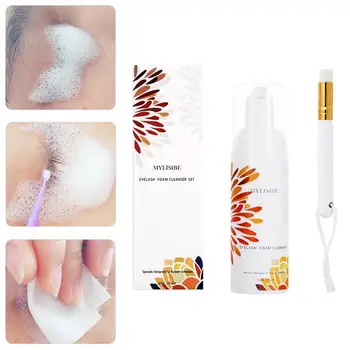 

60ml Professional Eyelash Cleaning Mousse With Brush Lashes Before Make Tool Foam Eye Extension Up Eyelash Cleanser N9Z0