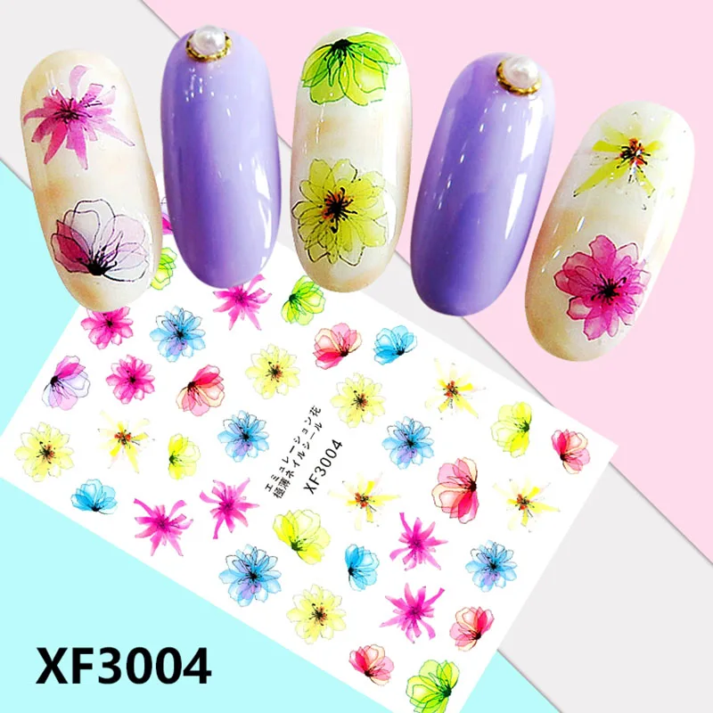 

1PC Nail art sticker Japanese style ultra thin nail decals with back glue flower heart fruit animal pattern nail sticker XF001