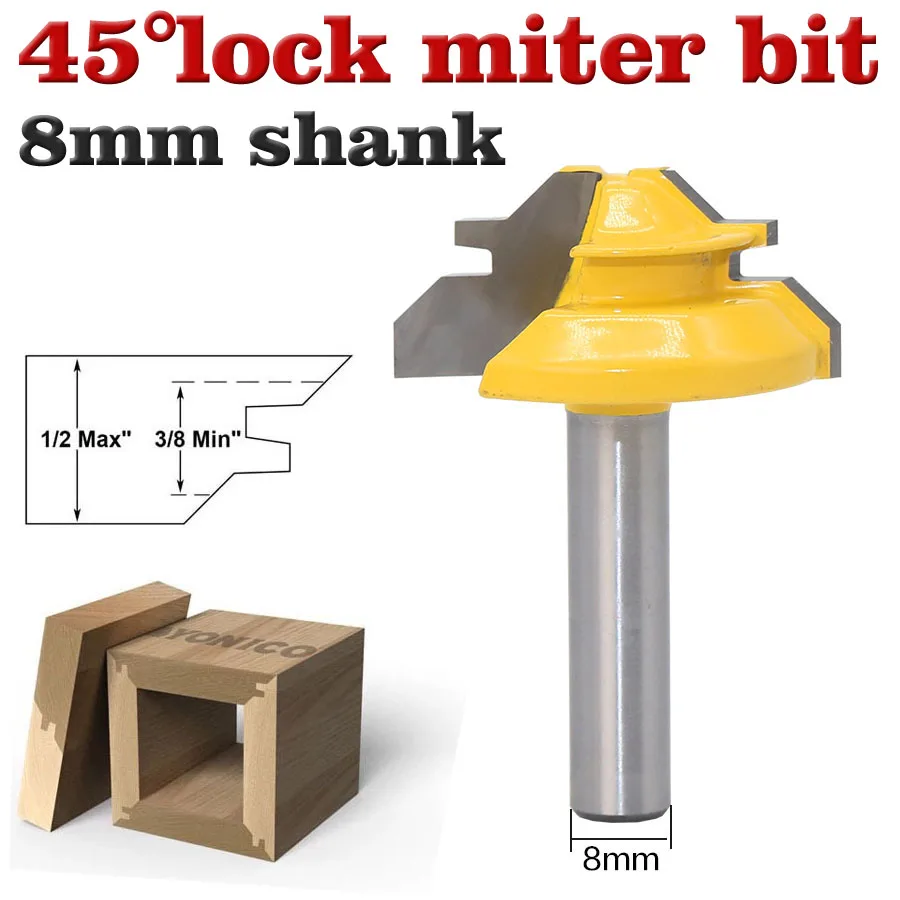 1 шт. 8 мм хвостовик фреза по дереву для соединения шип-паз Фрезерный резак инструмент сверление фрезерование для дерева карбида сплава 45 градусов замок Торцовочная фреза