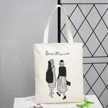 

Women Canvas Shopping Bag Female Canvas Cloth Shoulder Bag Environmental Storage Handbag Reusable Foldable Eco Grocery Totes