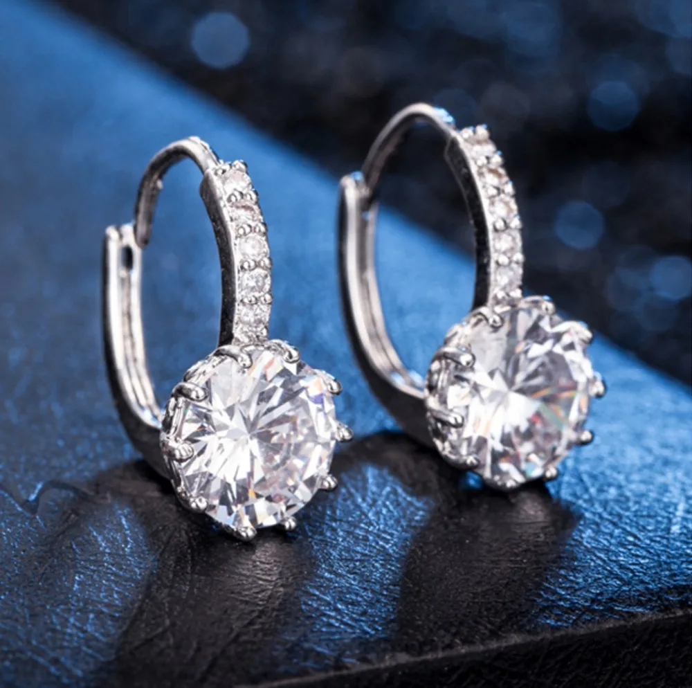 Fashion Crystal Large silver color Earrings with Stones Cubic Zirconia Women's Plata Earings Boucle D'oreille Femme | Украшения и