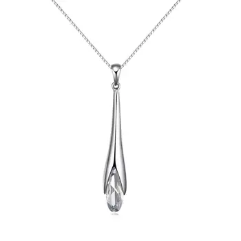 

Genuine solid 925 sterling silver CZ tulip pendant necklace jewelry silver rhodium plated cubic zircon pendant necklace jewelry