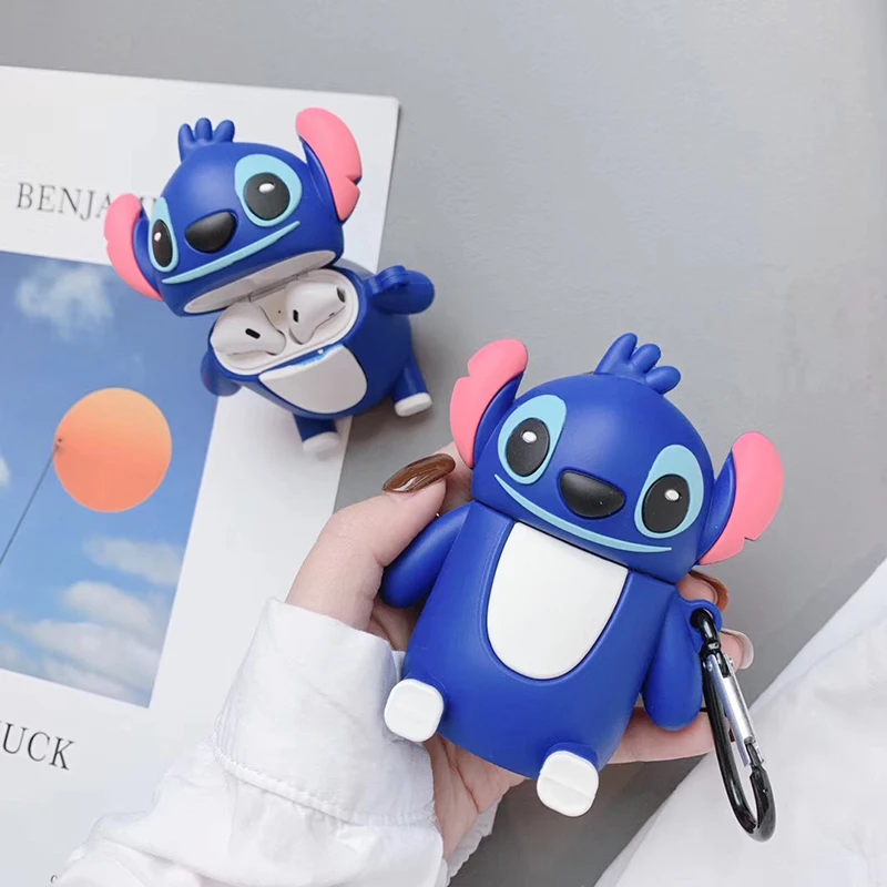 

Hot 3D Cartoon Stitch phone support soft silicon Wireless Earphone Charging Box Cover Bag for Apple AirPods 1 2 Bluetooth case