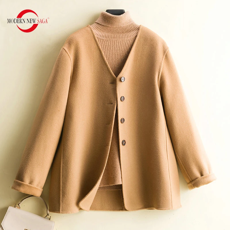 MODERN NEW SAGA 100% Wool Women Coat Winter Thick Warm Woolen Coat Autumn Wool Blend Jacket Korean Fashion Jackets For Women