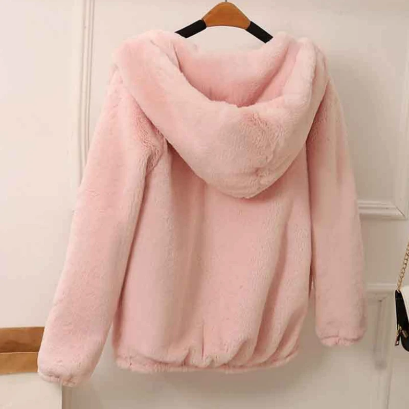 

Coats Women Winter Top Fashion Pink Faux Fur Coat Elegant Thick Warm Outerwear Fake Fur Jacket Chaquetas Mujer