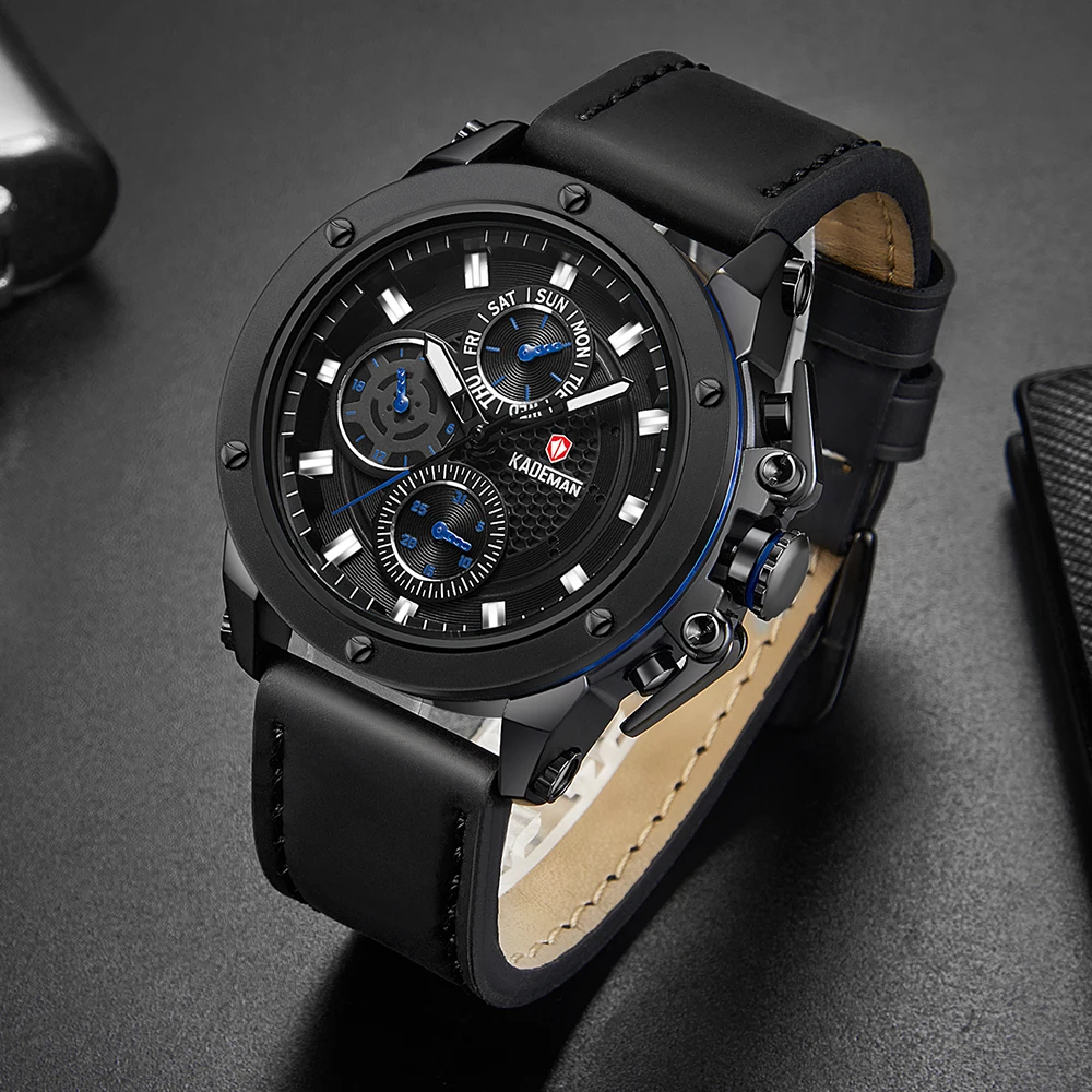 

Top Luxury Relogio Masculino Mens Watches Leather Strap Multi-Function Three-Needle Sports Waterproof Quartz Watch 2019 NEW Tren