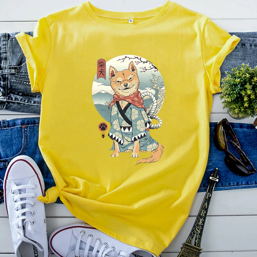 Japanese Shiba Inu Landscape Painting Women T Shirts Vintage High Quality T-Shirts For Women'S Hip Hop Fashion Woman Clothing