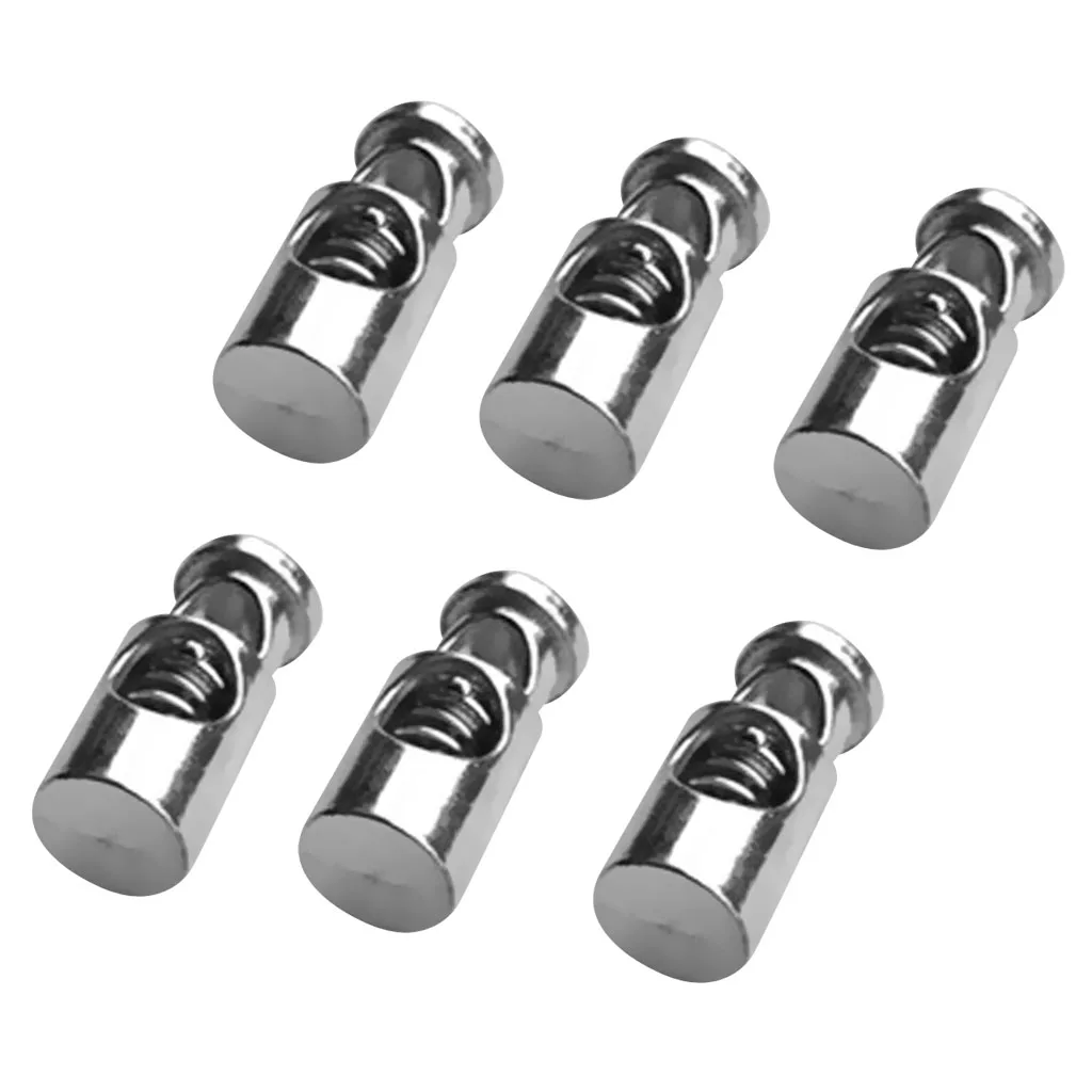 6x Gray Alloy Toggle Spring Clasp Stop Single Hole Barrel String Cord Locks