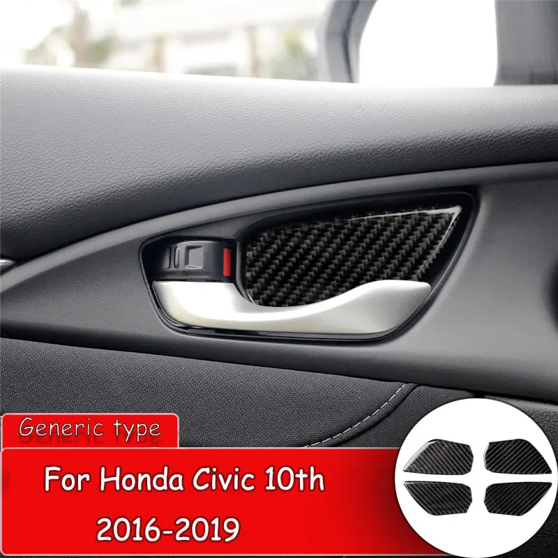 

Car styling Carbon Fiber Sticker for Honda Civic 10th 2016-19 Car Door Handle Bowl Cover Sticker Logo protective sticker
