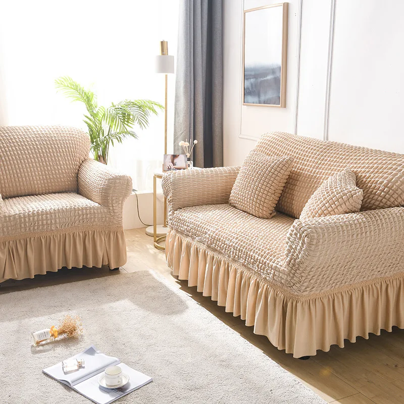 

Stretch Sofa Cover 1/2/3/4 Seater Soft Bubble Cloth Lace Couch Covers For Universal Sofa Living Room Sectional Sofa Slipcover
