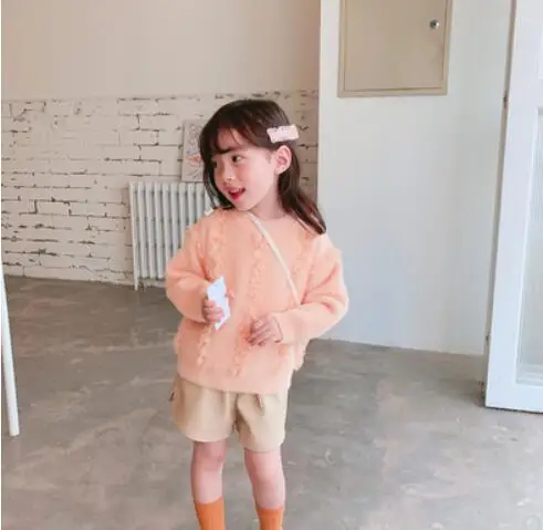 Осенне-зимний красивый бархатный свитер для девочек куртка с кружевной вышивкой