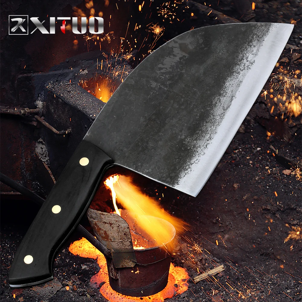 XITUO-cuchillo de Chef forjado hecho a mano, hoja de acero revestida dura, cuchillo de carnicero para matanza, herramienta de corte de cocina