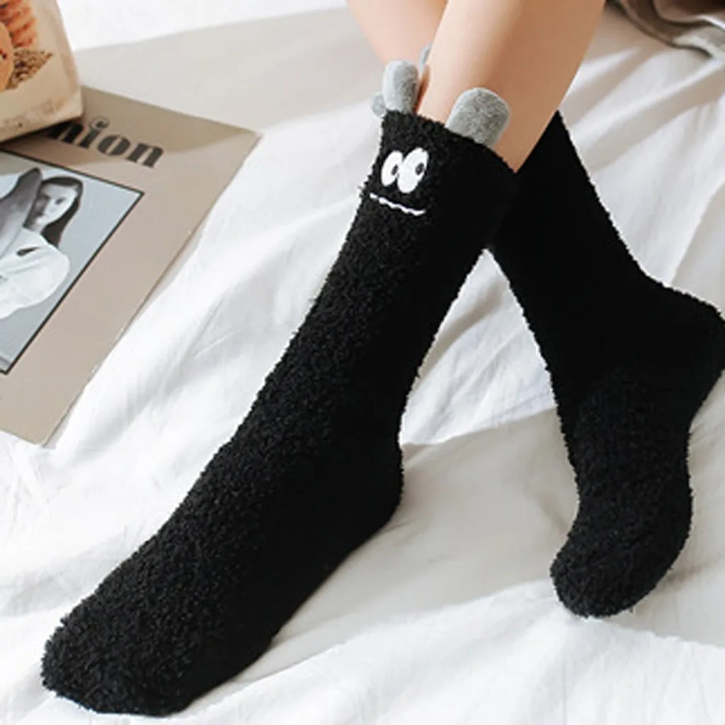 1 пара, женские носки, хлопковые, мягкие, модные, с ушами, уплотненные, пушистые, средней длины, теплые носки, зимние, теплые, Harajuku носки@ 5