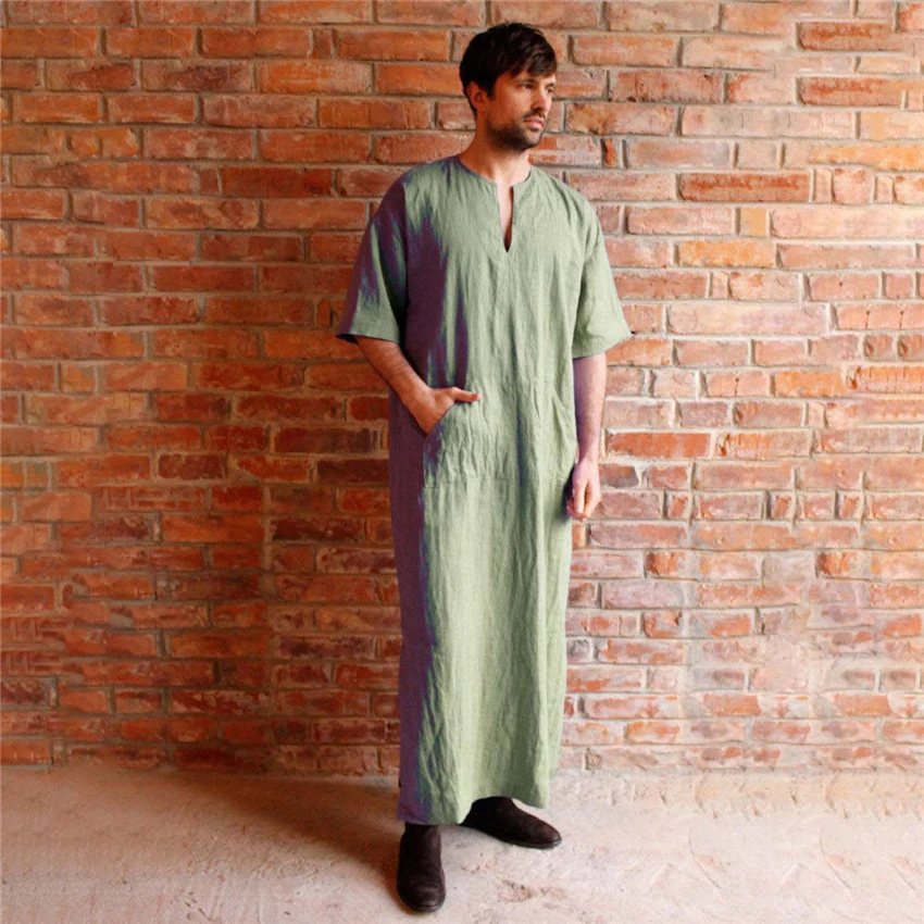 

Abaya Arabic Muslim Dress for Male Pakistan Kaftan Saudi Arabia Islamic Clothing Men Thobe Saudi Dubai Short Sleeve Clothes