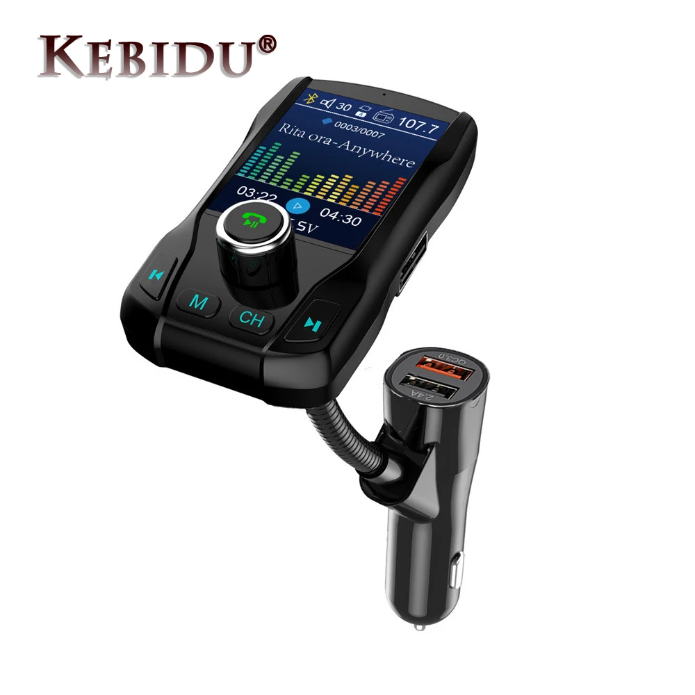 Kebidu fm-передатчик, беспроводной Bluetooth, гарнитура, автомобильный комплект, вращающийся на 360 градусов, Автомобильный MP3 аудио с 5 В 2.1A двойным USB зарядным устройством, экран 1,8"