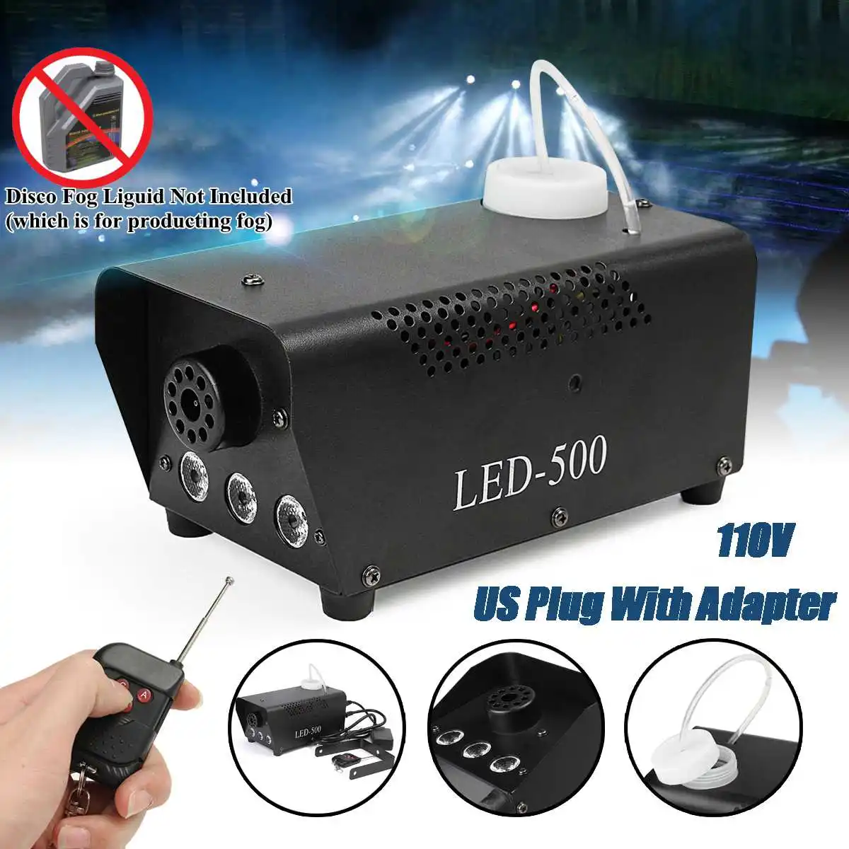 

500W Wireless Smoke Fog Machine RGB LED Remote Stage DJ Disco Party Club Light White Smoke Light