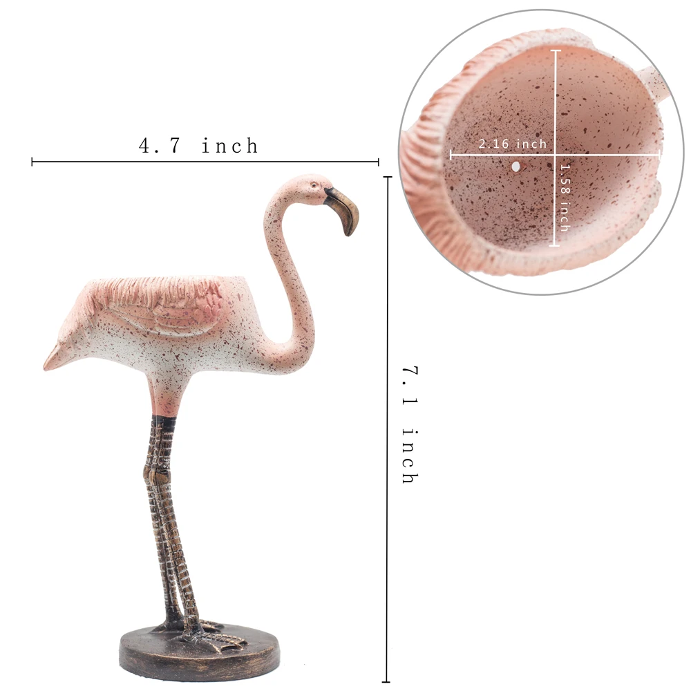 7,1 дюймовый мини-горшок для суккулентных растений в виде фламинго, в виде живого фламинго, горшок для кактуса, также для подсвечника, набор из 2 предметов с отверстием