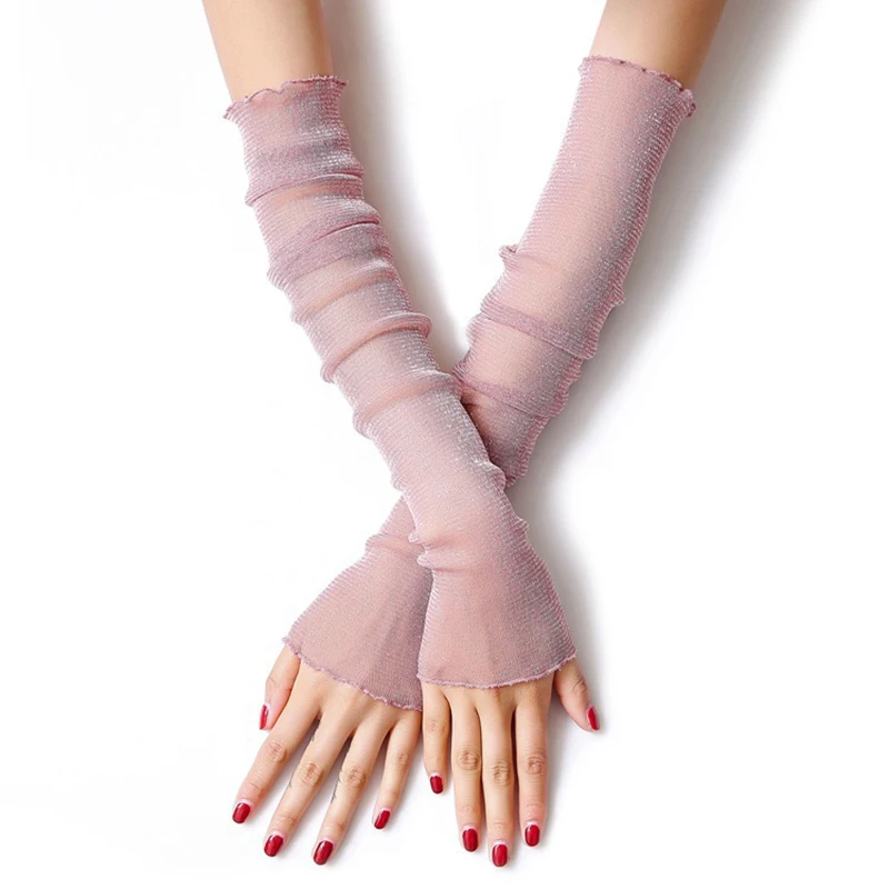 Summer Fashion Lady Gauze Sun Protection Sleeves Gloves Women Thin Long Fingerless Arm Warmers Sunscreen Uv Breathable Mittens fingerless gloves,arm sleeves,sunscreen gloves,ice sleeve gloves