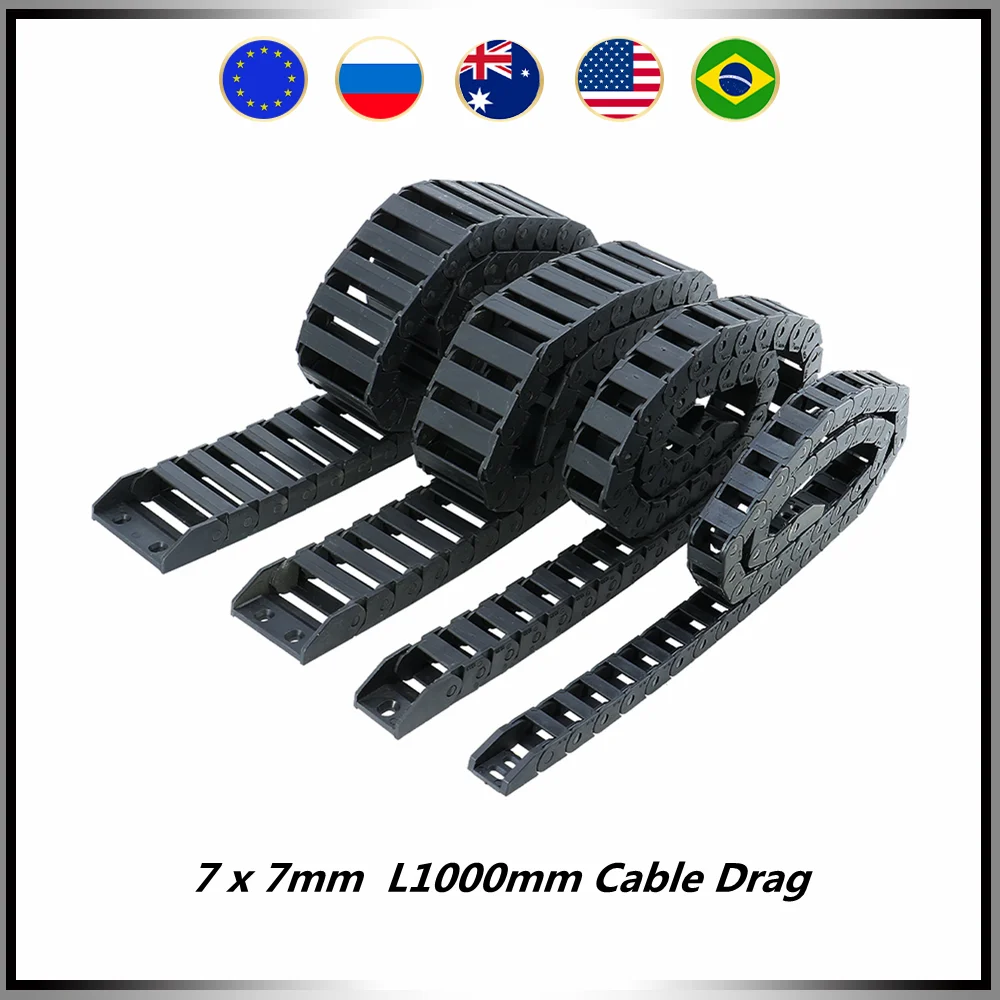7 x 7mm 7*7mm L1000mm Cable Drag Chain Wire Carrier With End Connectors Non-opening For CNC Router Machine Tools