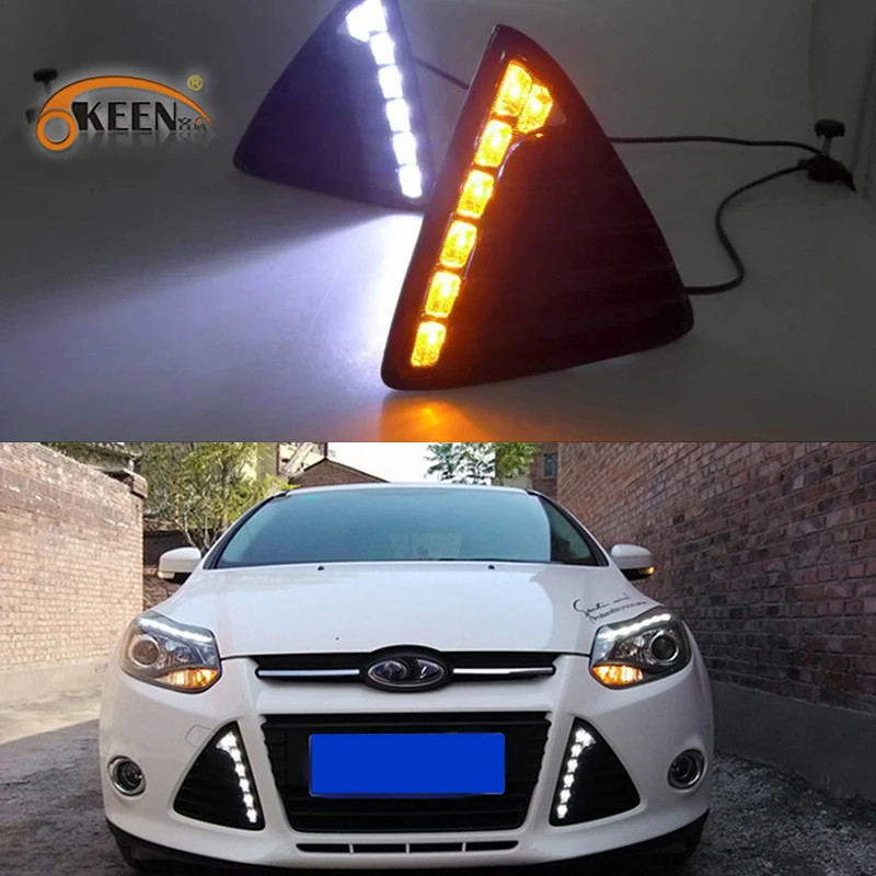 2xfor Ford Focus Car Led Daytime Running Light Fog Lamp Drl Turn Light Signal Car Truck Fog Driving Lights