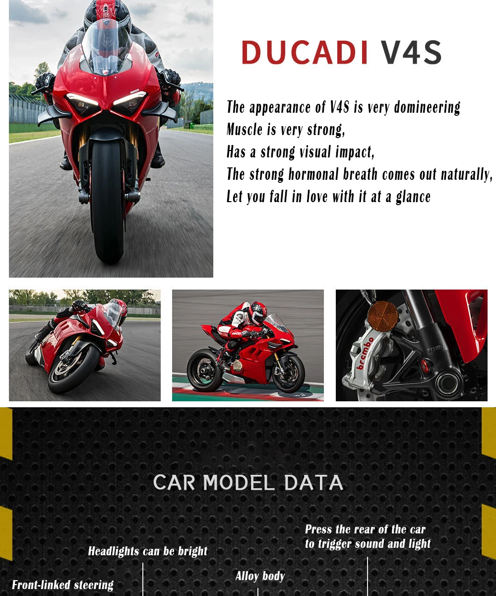 Ducati V4S Motorcycle Model Iocomotive Toy With Light Simulation Children'S Diecast Toy Car Christmas Gift Car Decoration