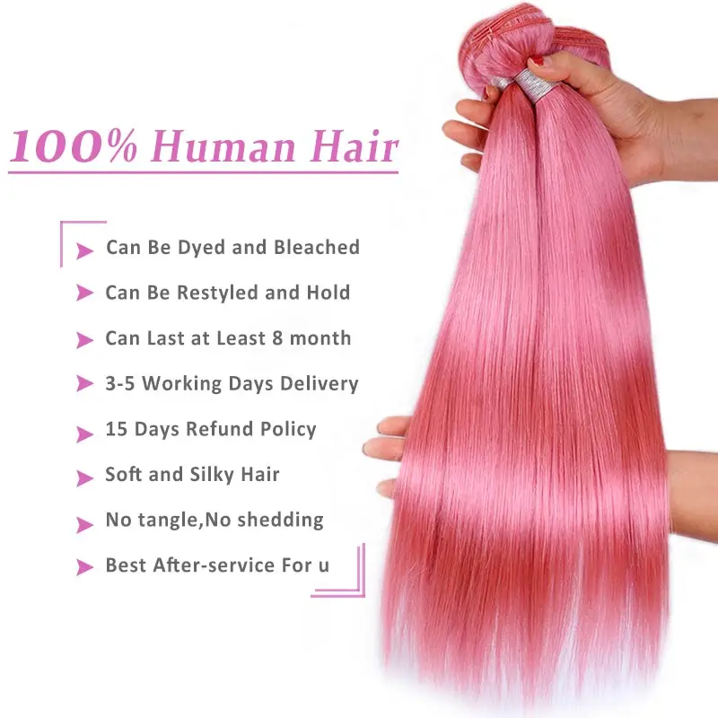 Pinshair прямые волосы пучки с закрытием розовые предварительно цветные бразильские человеческие волосы пучки с закрытием с волосами