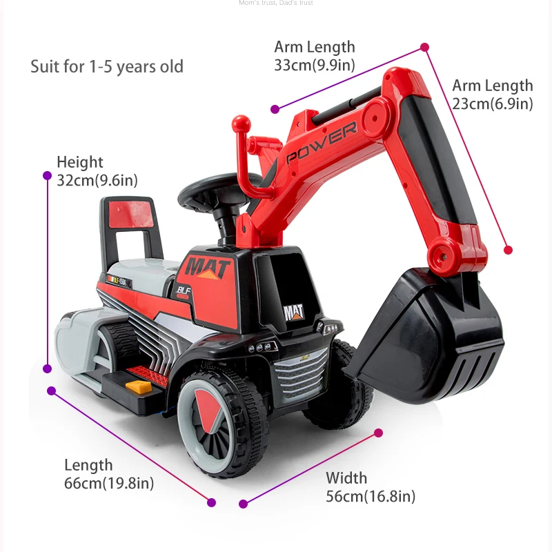  Infant Shining Child Excavator Ride on Toy Baby Car Balance Car Engineering Vehicle with LED Light 