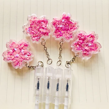 

2X Princess Pink Sequins Sakura Pendant Gel Pen School Office Supply Student Stationery Black Ink 0.5mm