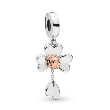 

New Authentic 925 Sterling Silver Pendant Clover & Rosegold Ladybug Dangle Charm Fit Original Pandora Bracelet Women DIY Jewelry