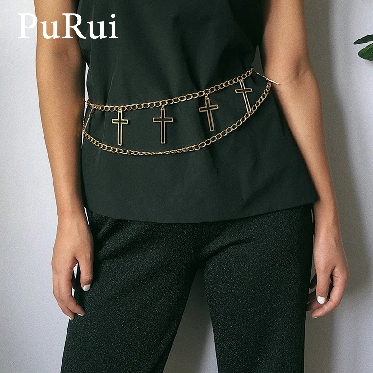 PuRui Cross Tassel Pendants Waist Chain Belt Multi Layer Punk Belly Body Chain Women Jewelry Silver Gold Color Metal Waistband