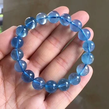 

Natural Blue Aquamarine Clear Round Beads Bracelet Women Men 11mm Gift Stretch Crystal Bracelet Jewelry AAAAAA