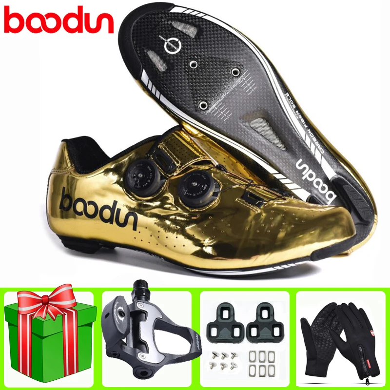 

BOODUN Road Cycling Shoes Carbon Fiber New Ultralight Self-Locking Pro Bike Gold Breathable Bicycle Racing Athletic Sneakers Men