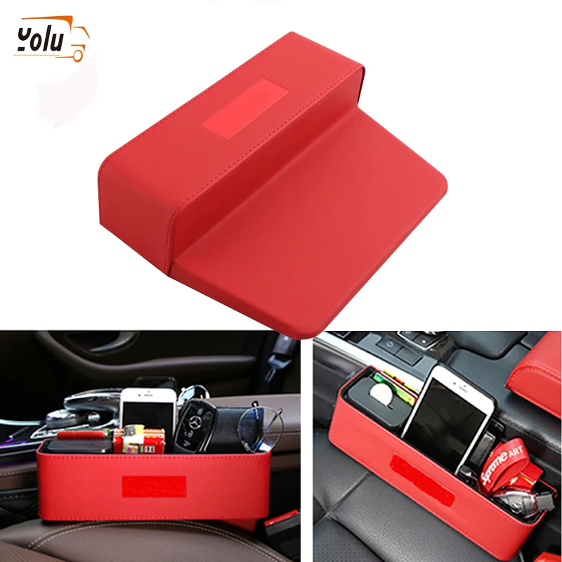 YOLU Car Seat Crevice Storage Box PU Leather Leak-Proof Storage Box Red/Black Car Seat Side Gap Pocket