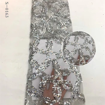 

Silver 2020 New Design African Lace Fabric Wholesale French Lace Fabric High Quality Nigerian Tulle Sequins Lace Fabric